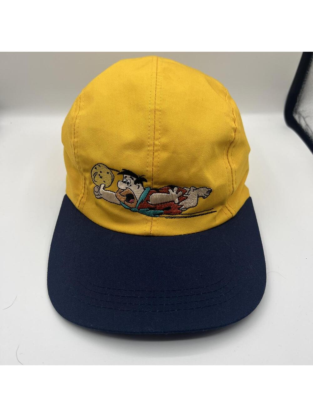 Vintage Flintstones Fred Flintstone Snapback Hat Yellow Blue Cap USA - Picture 1 of 6